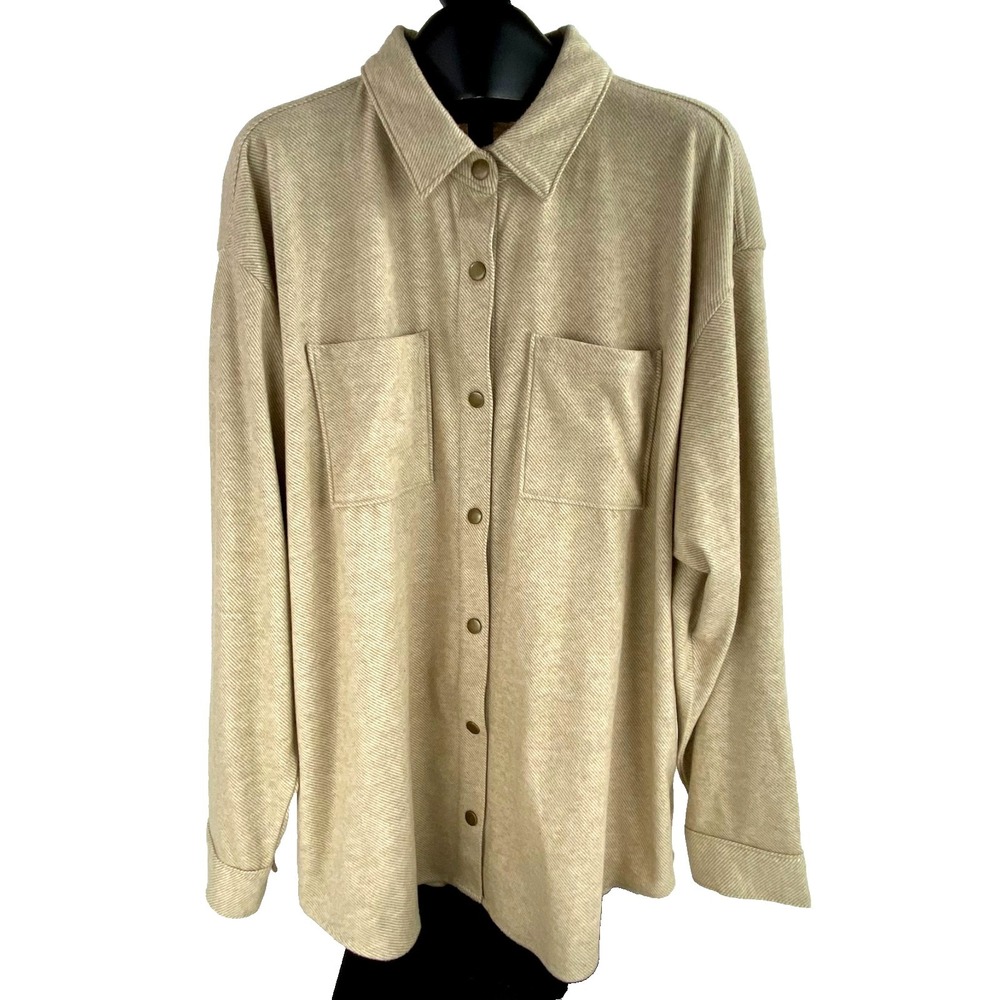 New GH Bass Long Sleeve Flannel Shirt Men's XXL Beige Easy Care Snap Buttons
